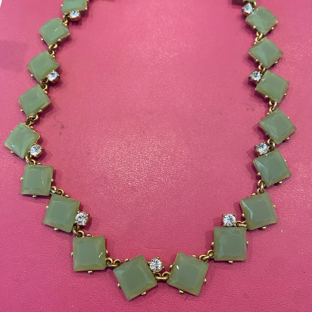 J Crew Aquamarine and Rhinestone Gold Tone Necklace